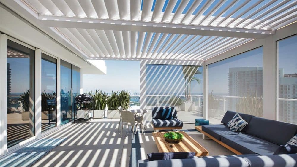 Luxury rooftop pergola creating an elevated outdoor lounge
